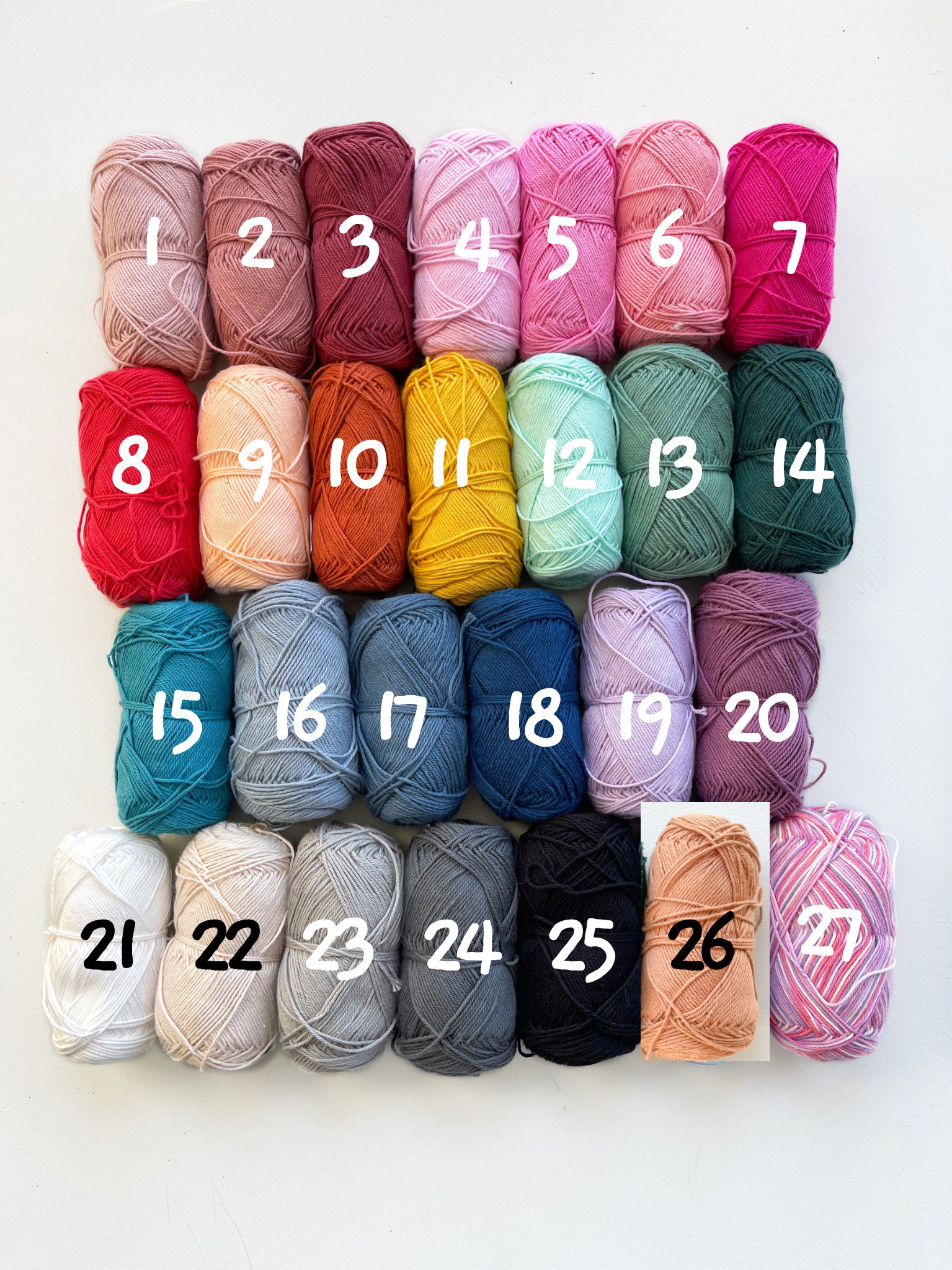 list of colors used for knitted wire words